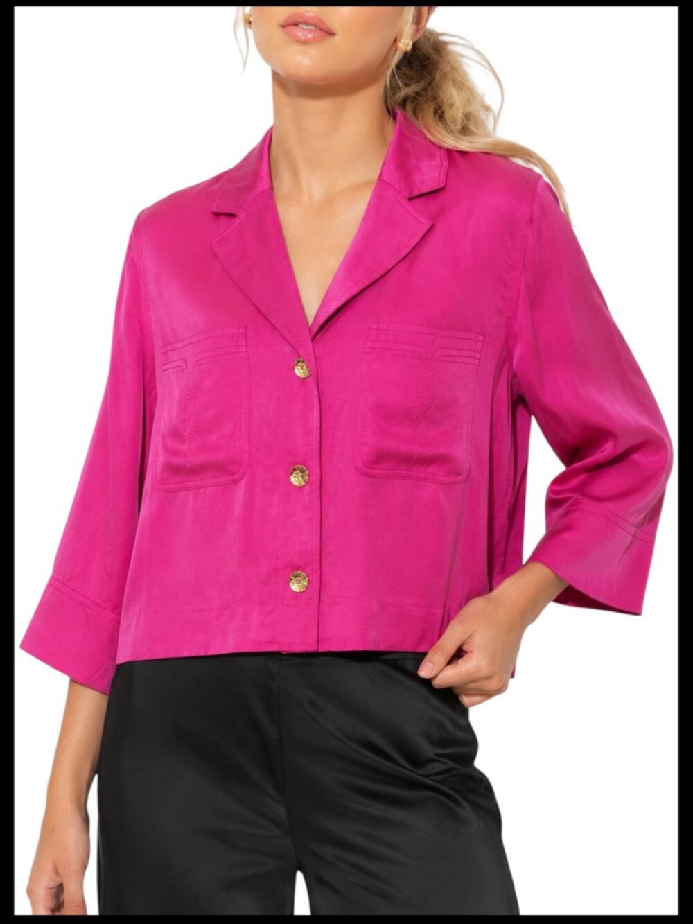 GANNI Washed Satin Crop Shirt Fuchsia Pink Blazer 36 US 4